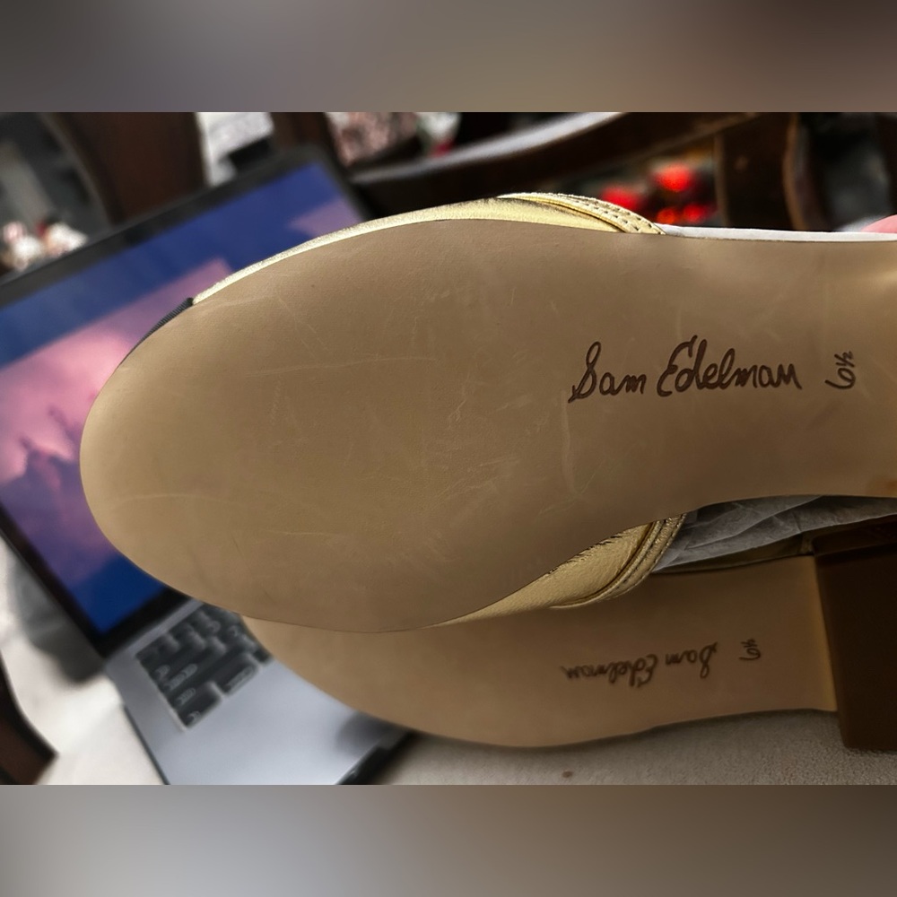 Sam Edelman Rylie Amber Gold&Black Shoes size 6.5 NWOT Leather Fabric Upper - Picture 10 of 15